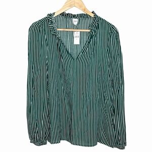Gap Ruffled Striped Top Green Womens Small Preppy Heritage Career Office Work
